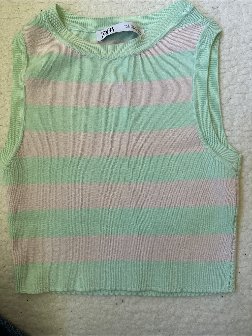 ZARA Girls Mint Green & Light Pink Striped Knit Tank